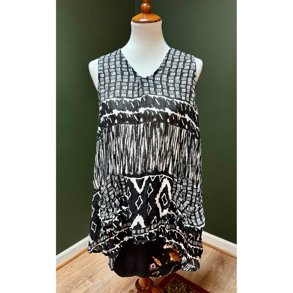 Vintage BELMA New York Black White Abstract Print Sleeveless Tunic Tank Dress